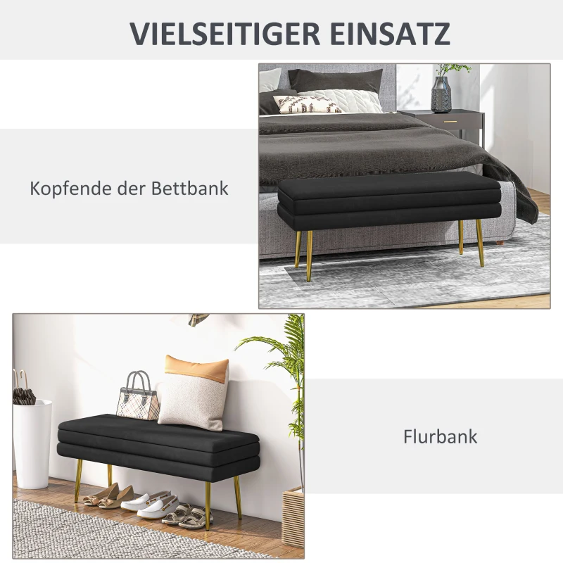HOMCOM Gestoffeerde Zitbank met Opbergruimte, Staal, 79,5 cm x 37,5 cm x 43 cm, Zwart