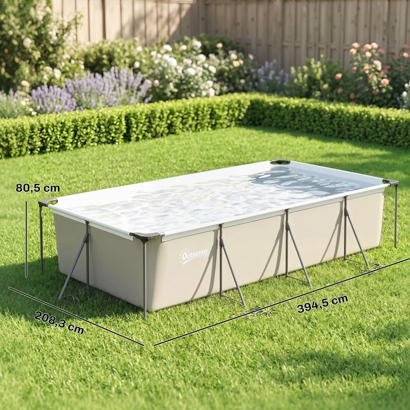 Outsunny Piscine Tubulaire Rectangulaire Piscine Hors Sol Nouvelle Structure Stable Antirouille 394,5x208,3x80,5cm Gris