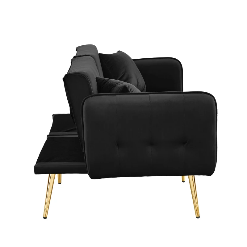 2-Seater Sofa Bed with Independently Adjustable Backrests, Space-Saving Folding Sofa with Multi-Position Armrests, 178L x 82W x 70H cm, Black