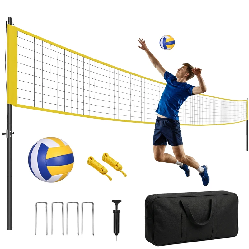 SPORTNOW Draagbaar volleybalnet set – Volleybalset met verstelbare stalen palen en draagtas, zwart, 950 x 100 x 248 cm