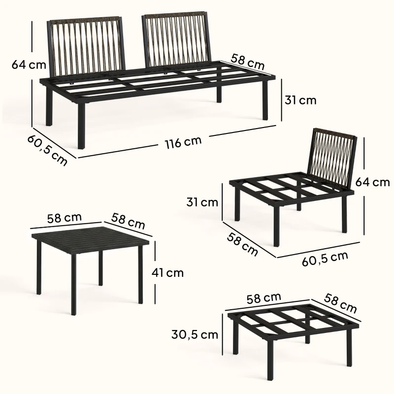 Outsunny Lounge Gartenmöbel Set 5-6 Personen Gartenlounge Set mit 2 Sitzer Gartensofa 2 Stühle Eckstuhl Lamell-Tisch Fußhocker