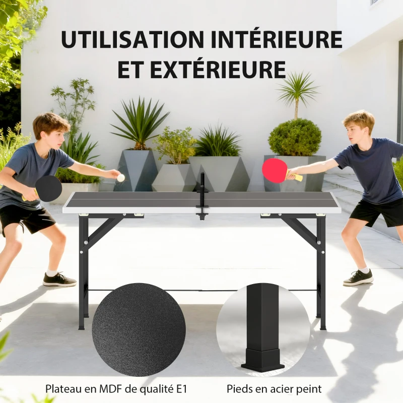 SPORTNOW Mini Table de Ping-Pong Pliable Extérieur Intérieur avec 2 Raquettes en Bois Massif 3 Balles et Filet 152x76x70cm Noir