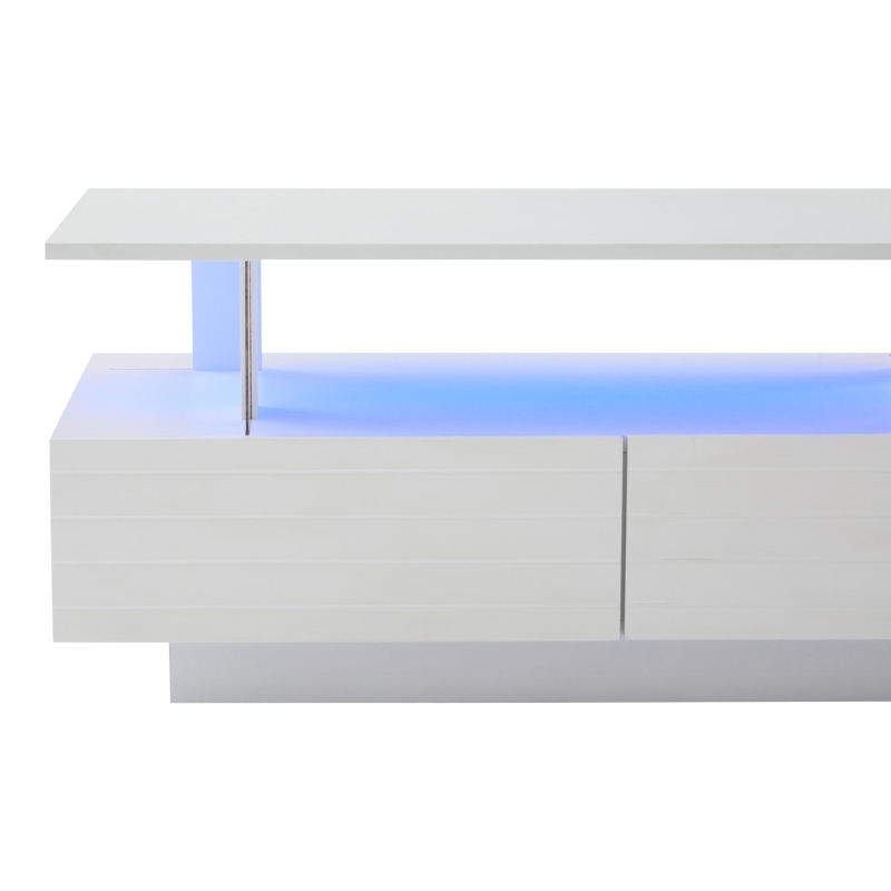 Sleek LED Coffee Table with App-Controlled Lighting, Stylish Center Table with Open Storage Shelf, 100L x 50W x 42.5H cm, White