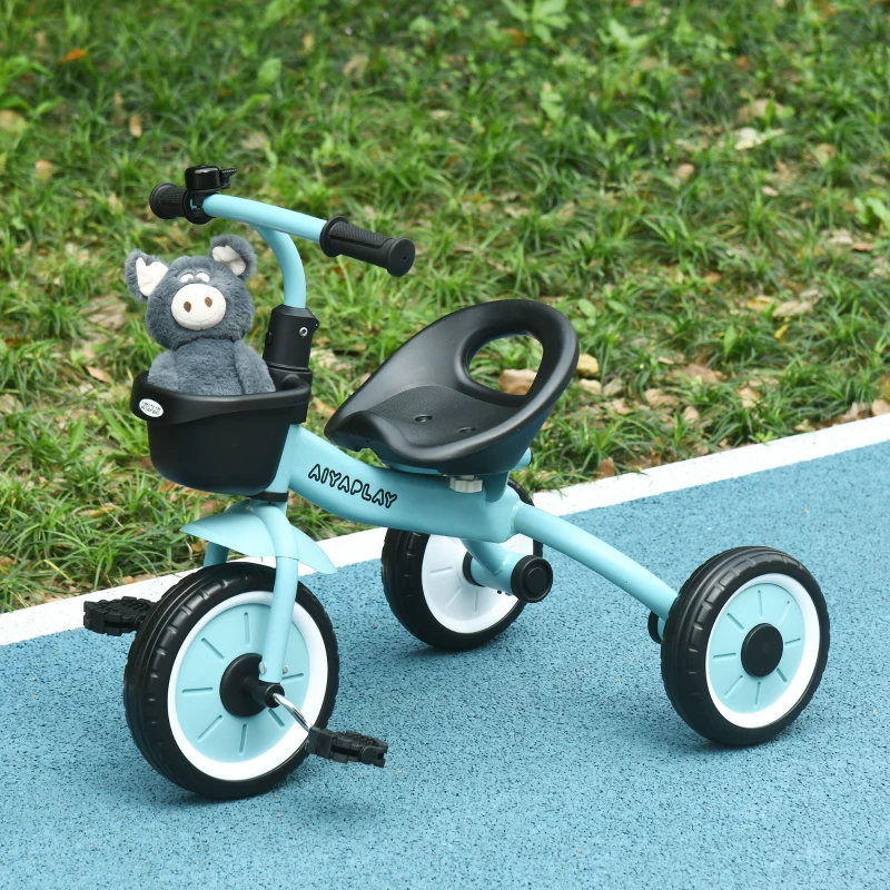 AIYAPLAY Tricycle enfants avec sonnette et panier selle réglable avec dossier - pour enfant de 2 à 5 ans bleu