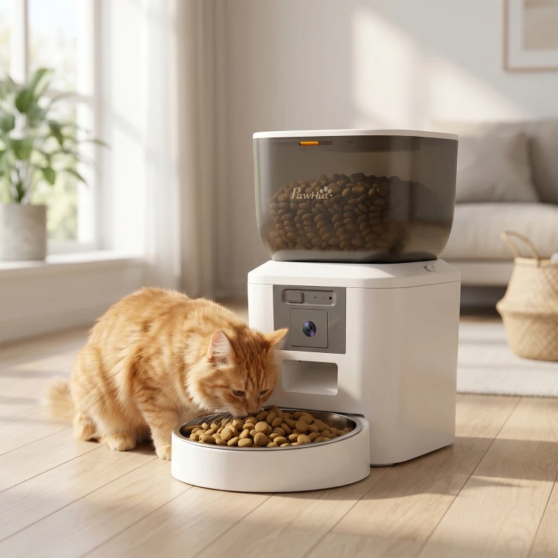 PawHut Futterautomat Katze mit Kamera, 2,4 GHz WLAN, App-Steuerung, 4L Futterautomat für 1–10 Mahlzeiten, 2-Wege-Audio