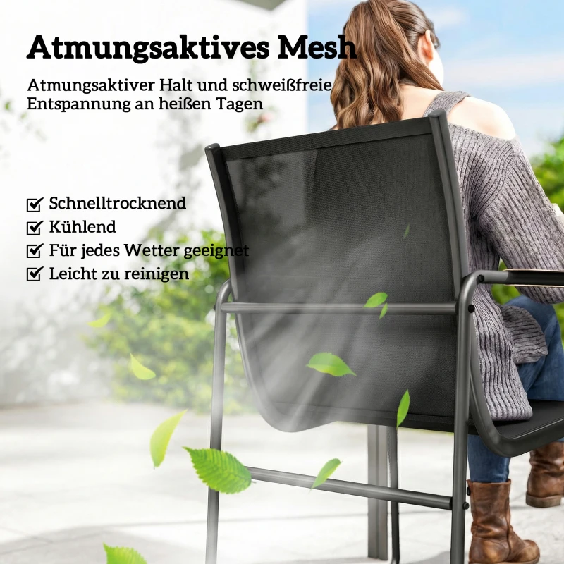 Outsunny Gartenmöbel Set Sitzgruppe 150 x 80cm Glastisch mit 6 Atmungsaktiven Stühlen Dekorative Armlehnen Schwarz