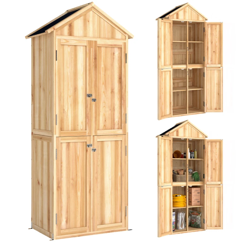 Outsunny Armoire de Jardin en Bois Abri à Outils Rangement Extérieur Toit en Pointe en Asphalte 82x50x190cm Bois Naturel