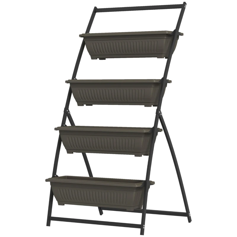 Outsunny Étagère à Fleurs en Acier 4 Niveaux, Support de Plantes Vertical avec 4 Bacs et Trous de Drainage, 76x79x162cm, Marron