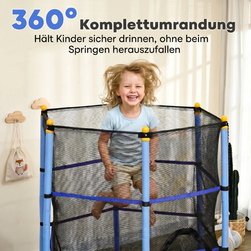 HOMCOM Trampolin für Kinder, Ø163 cm, mit Sicherheitsnetz, In- und Outdoor, Belastung bis 50 kg, Stahl, Kunststoff, Blau