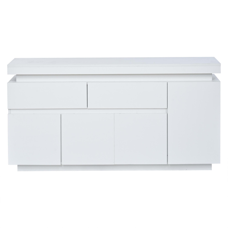 High-Gloss Sideboard with App-Controlled RGB LED Lighting, Freestanding Storage Cabinet with Adjustable Shelves, 140L x 35W x 72.5H cm, White