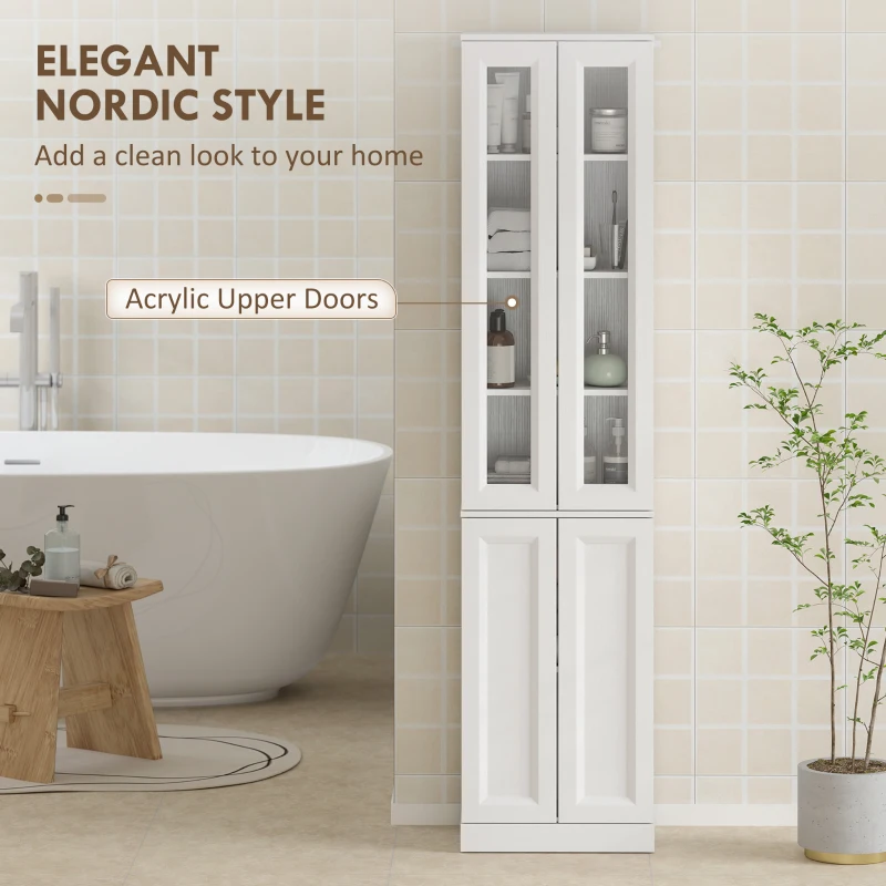HOMCOM Meuble de Salle de Bain 6 niveaux, Meuble de Rangement avec 4 Portes à Fermeture Douce et Étagères Réglables, Blanc
