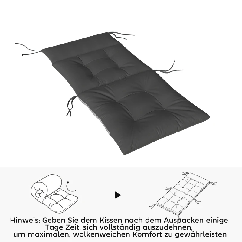 Outsunny 4er Set Sitzkissen wasserabweisend rutschfest Stuhlkissen mit Bändern, Indoor Outdoor 111,5 x 53 x 8 cm Dunkelgrau