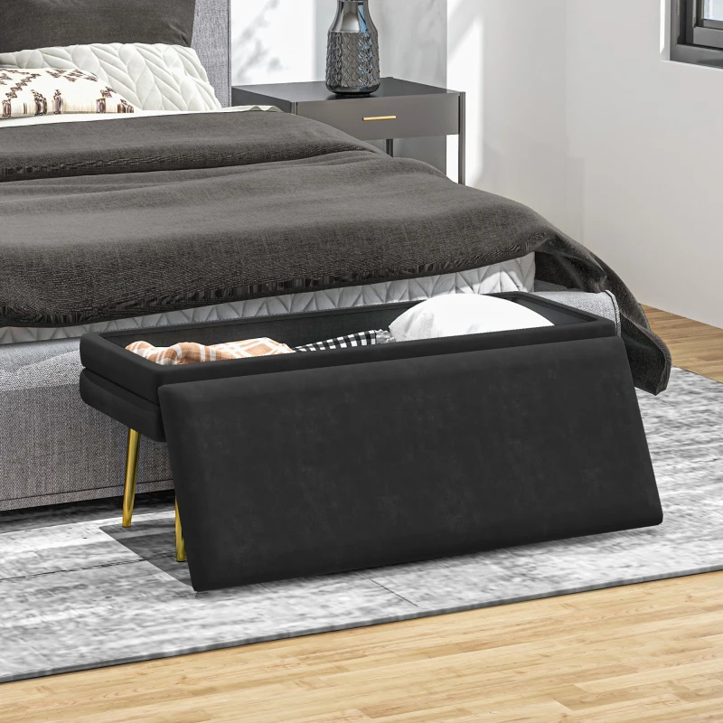 HOMCOM Gestoffeerde Zitbank met Opbergruimte, Staal, 79,5 cm x 37,5 cm x 43 cm, Zwart