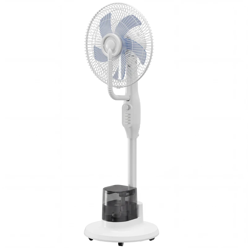 HOMCOM Ventilador Nebulizador 90W Oscilación de 70° 3 Velocidades 5 Aspas Depósito de Agua de 3,5L 5 Ruedas Blanco