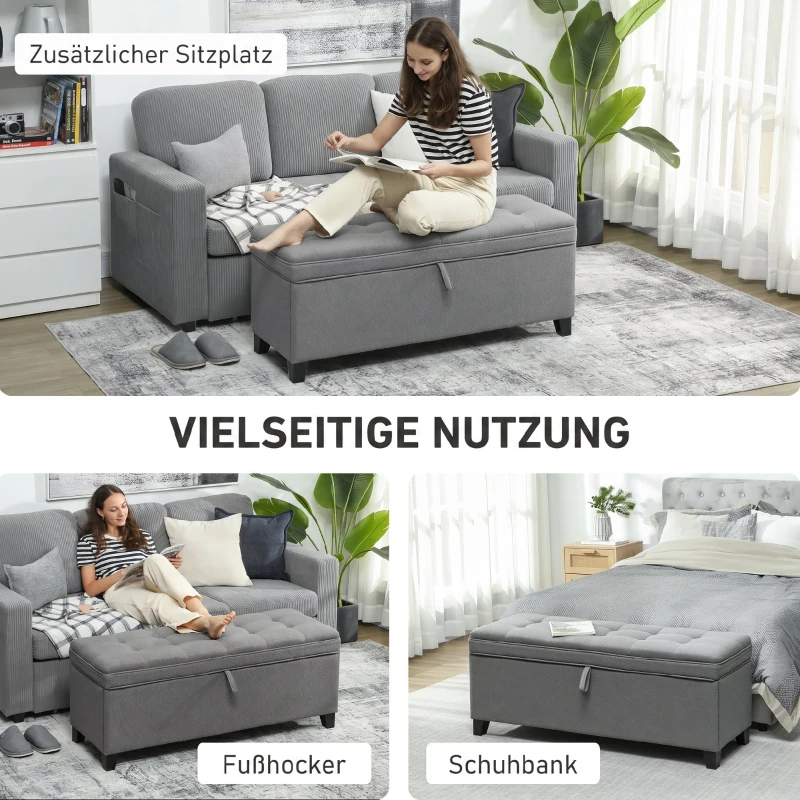 HOMCOM Sitzbank mit Stauraum, Polsterbank 120x40x48 cm mit Sicherheits-Scharniern, Leinenoptik, Dunkelgrau