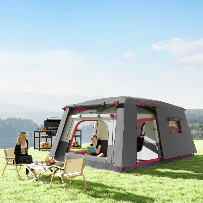 Outsunny Tienda de Campaña Familiar 4 Personas con 2 Habitaciones Zona de Estar y Protección Impermeable 430x305 cm Rojo