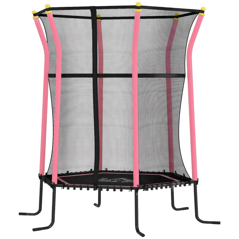 HOMCOM Trampolin für Kinder, 122 x 111 cm, mit Sicherheitsnetz, gepolstert, Stahl, belastbar bis 50 kg