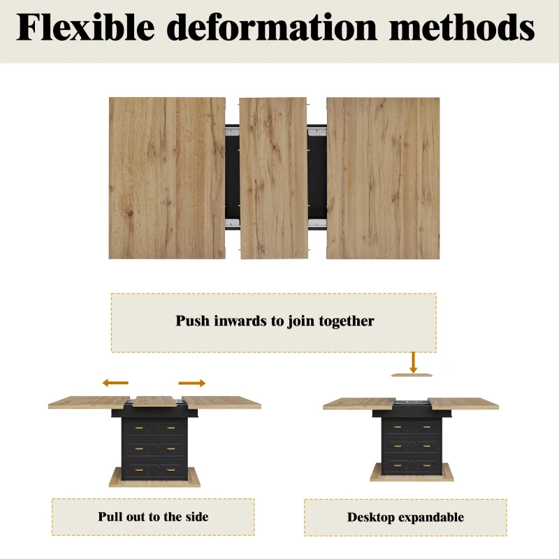 Extendable Dining Table with Wood-Grain High-Density MDF Top, Telescopic Kitchen Table with 2 Drawers, 110L x 80W x 75H cm, Black