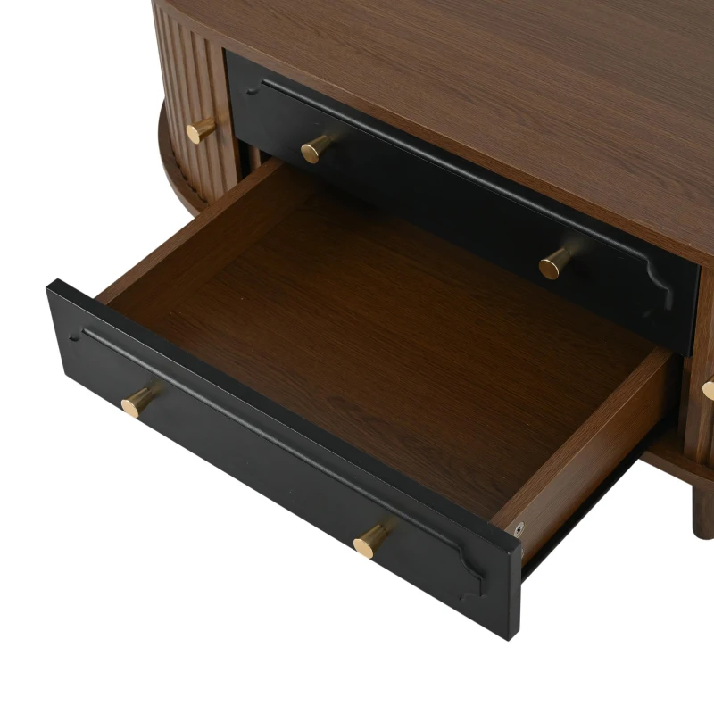 Living Room Coffee Table with 2 Drawers and Roll-Up Door, Minimalist Center Table with 4 Support Legs, 100L x 50W x 36H cm, Walnut