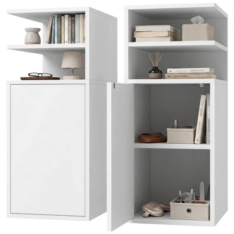 HOMCOM Set de 2 Noptiere pentru Dormitor cu Ușă Compartimente Deschise pentru Spații Reduse 25x30x60 cm Alb
