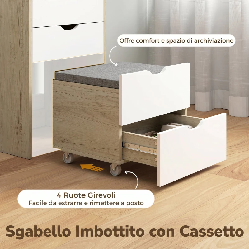 HOMCOM Toeletta 3 in 1 con Specchio Ribaltabile, Sgabello e Cassetti, Rovere e Bianco