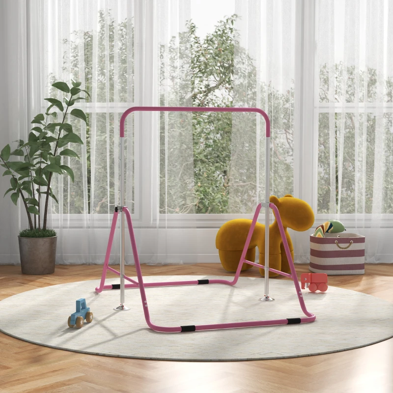 HOMCOM Barre fixe de gymnastique pour enfants pliante hauteur réglable de 88 à 128 cm rose