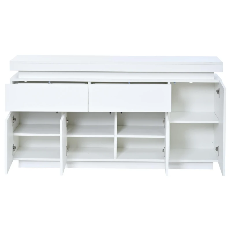 High-Gloss Sideboard with App-Controlled RGB LED Lighting, Freestanding Storage Cabinet with Adjustable Shelves, 140L x 35W x 72.5H cm, White