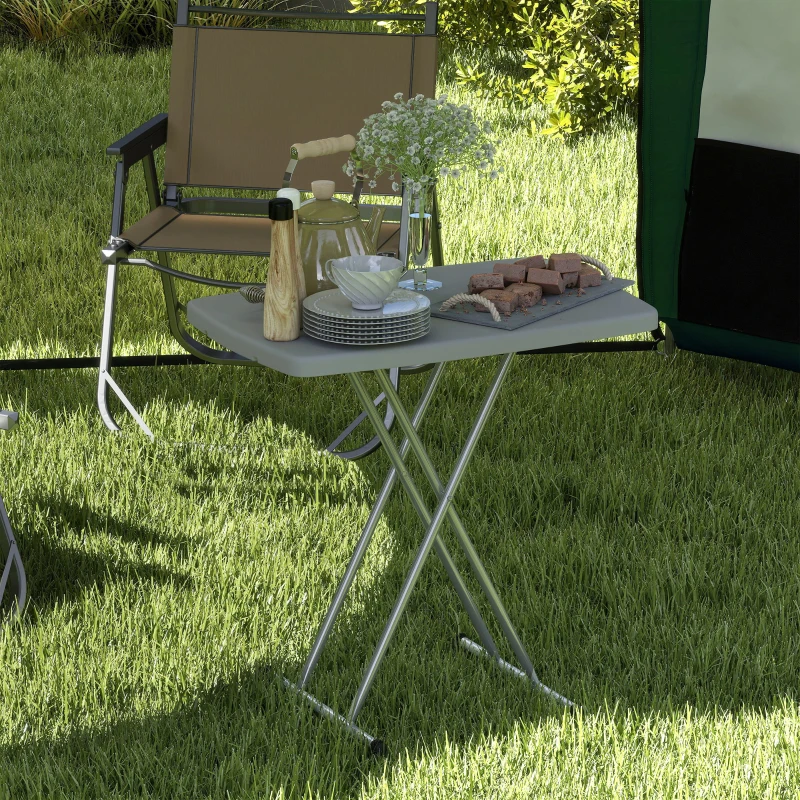 Outsunny Table d'appoint pliable en HDPE table pliante hauteur réglable sur 6 niveaux pour patios jardins 76 x 50 x 74 cm gris