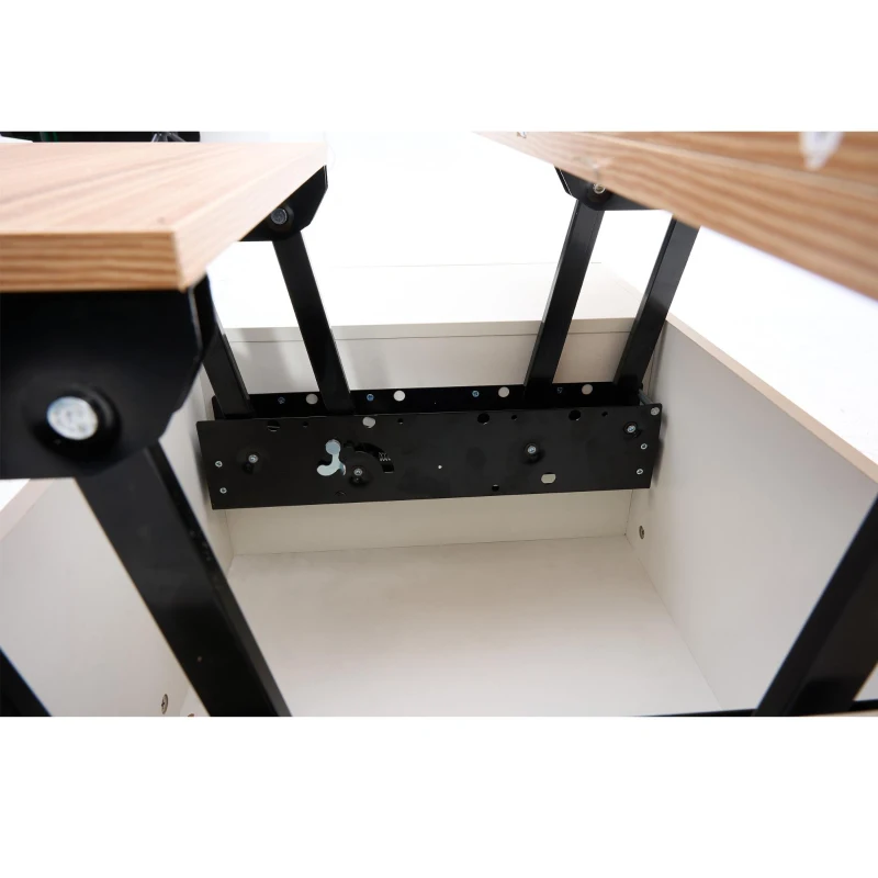 Lift-up Coffee Table with Hidden Storage and Dual Liftable Tops, Space-saving Centre Table for Dining, 100L x 50W x 55.5H cm, White+Natural