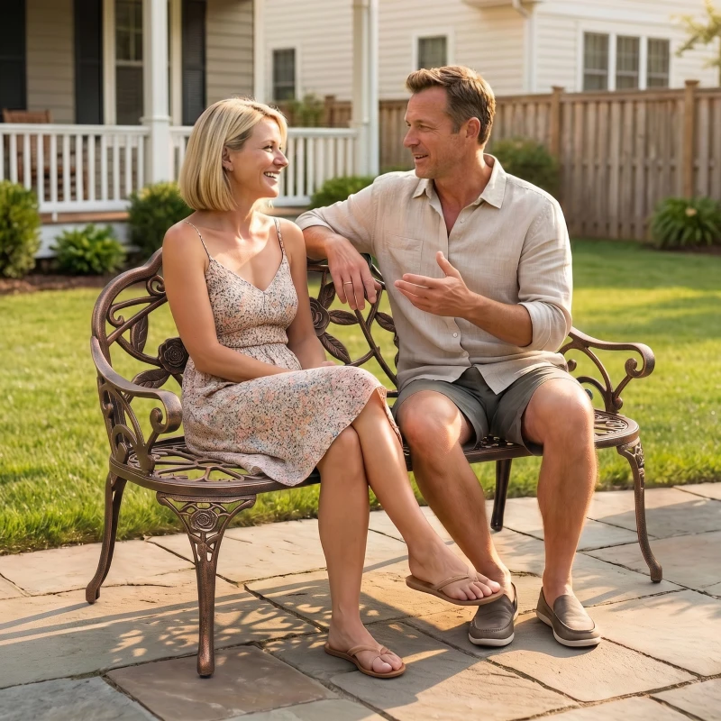 Outsunny Cast Aluminium Garden Bench - Bronze Tone