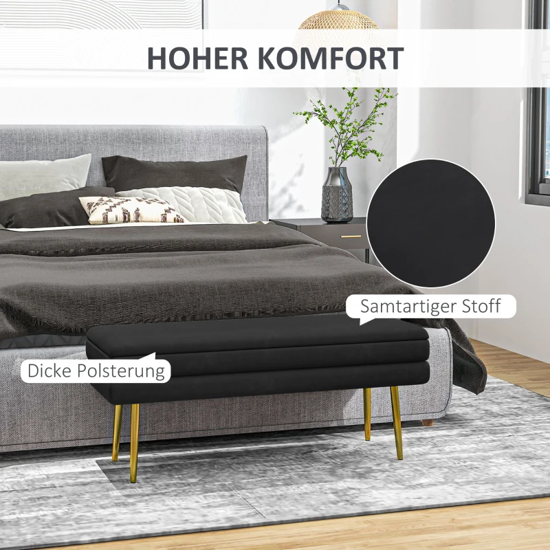 HOMCOM Gestoffeerde Zitbank met Opbergruimte, Staal, 79,5 cm x 37,5 cm x 43 cm, Zwart