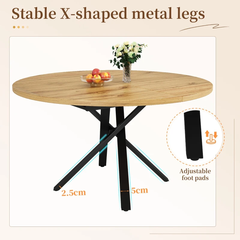 Extendable Dining Table with Sturdy X-Shaped Metal Frame, Space-Saving Convertible Table with Adjustable Feet, 100L x 40W x 75.5H cm, Wood