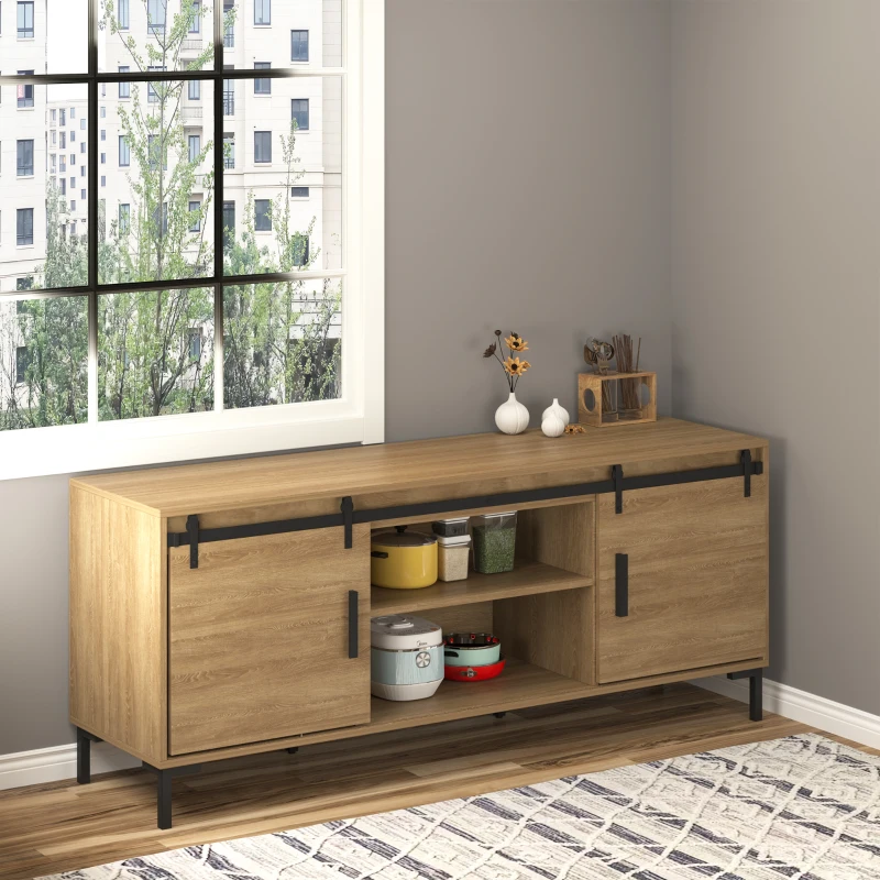 HOMCOM schuifdeursysteem looprail schuifdeurbeslag voor dubbele houten deuren accessoires koolstofstaal zwart 183 x 0,6 x 18 cm