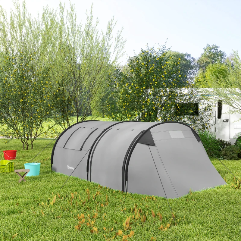 Outsunny Campingzelt für 3-4 Personen stabil wasserdicht Familienzelt mit Schlafzimmer Wohnzimmer 3000mm Wassersäule Grau
