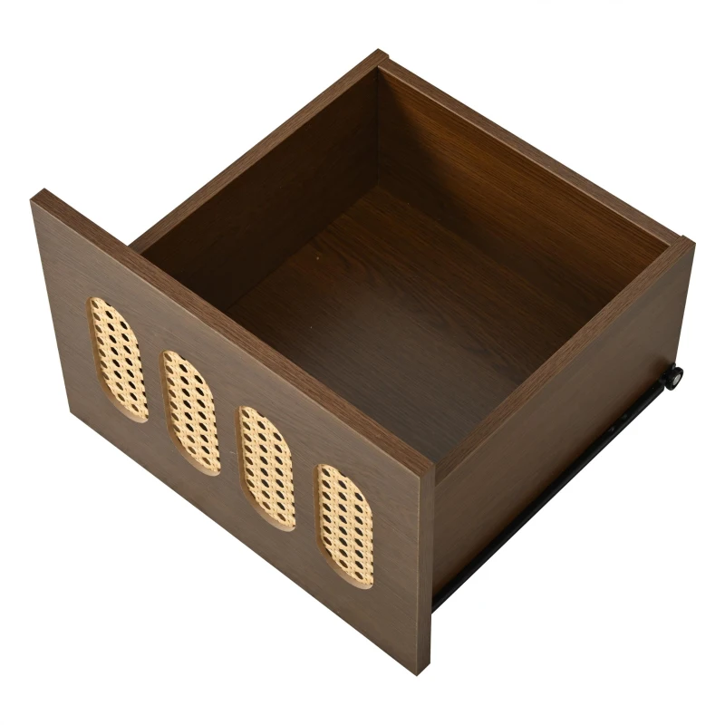 Modern TV Stand with 2 Rattan-Effect Drawers, Durable Media Unit with Large Storage, 180L x 40W x 40H cm, Walnut