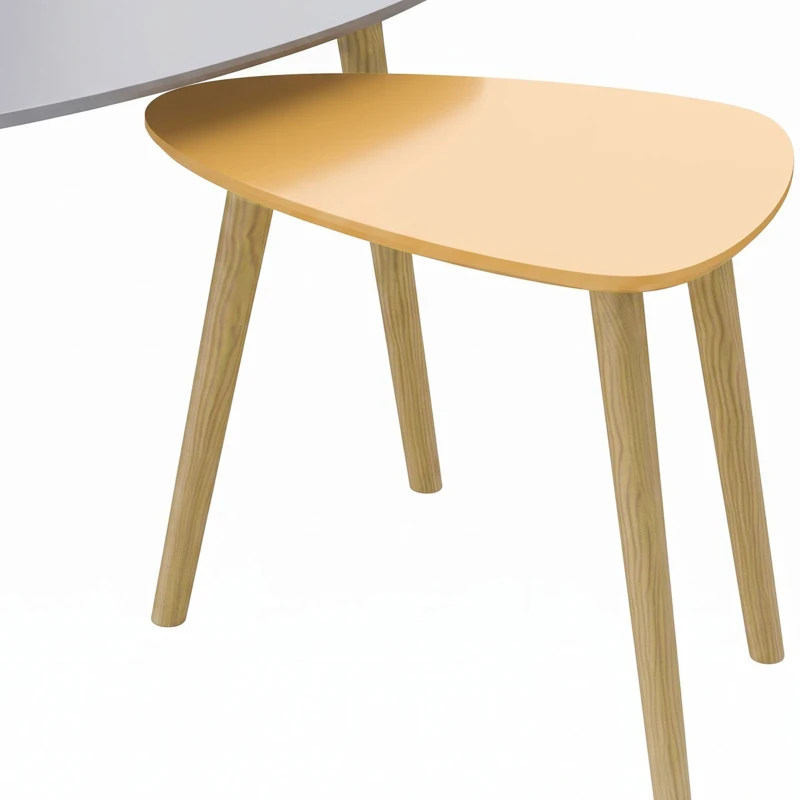 HOMCOM Lote de 2 Mesas de Centro Anidadas de Diseño Escandinavo con Patas de Madera y Tablero de Madera Gris y Amarillo