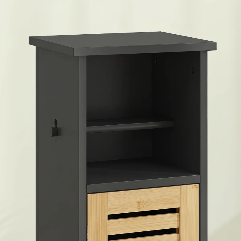 HOMCOM Mueble de Baño con Soporte para Papel Higiénico Barra Extraíble 3 Niveles y Salida de Papel 78 cm Bambú Negro