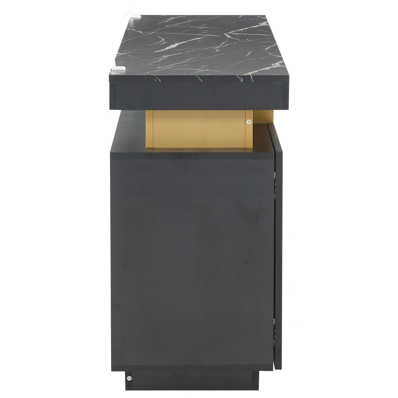 Modern Sideboard with Faux Marble Top and Anti-Tip Fixings, Luxury Storage Unit with Adjustable Shelves, 140L x 38W x 70H cm, Black
