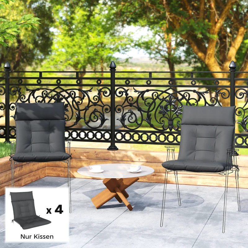 Outsunny 4er Set Sitzkissen wasserabweisend rutschfest Stuhlkissen mit Bändern, Indoor Outdoor 111,5 x 53 x 8 cm Dunkelgrau