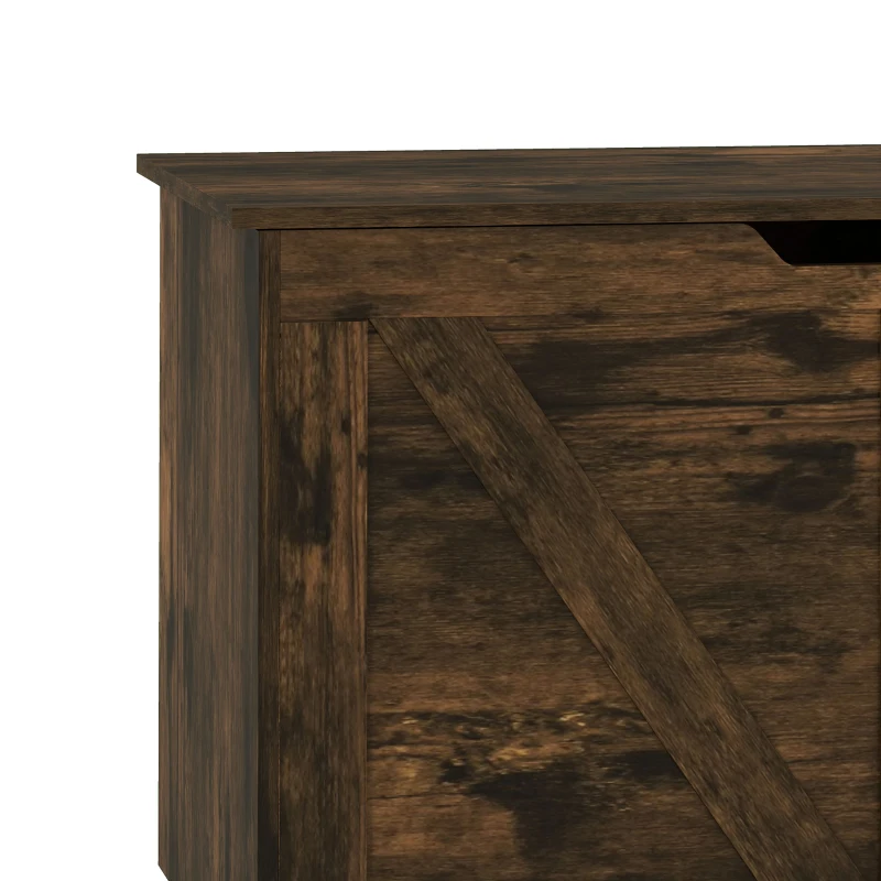 HOMCOM 100L Home Storage Box, with Safety Hinge - Rustic Brown Wood-Effect