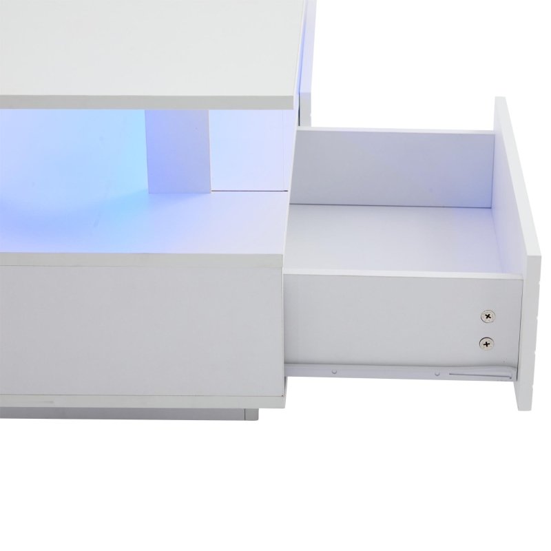 Sleek LED Coffee Table with App-Controlled Lighting, Stylish Center Table with Open Storage Shelf, 100L x 50W x 42.5H cm, White