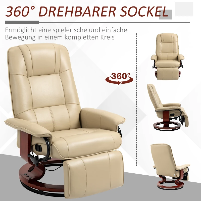 HOMCOM Relaxfauteuil, verstelbaar, ligfunctie, tot 120 kg, kunstleer, 78 x 87 x 100 cm, crème(m-5)