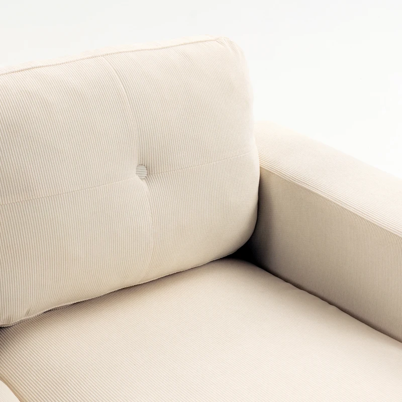 HOMCOM Sofá esquinero 192 cm en L 3 plazas con chaiselongue reversible, acabado en pana, para espacios pequeños, blanco crema