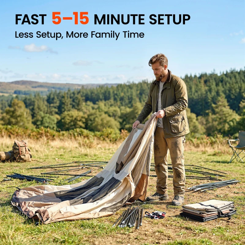 Outsunny Cabin Tent Waterproof Camping Tent with Two Room for 4 Person Brown