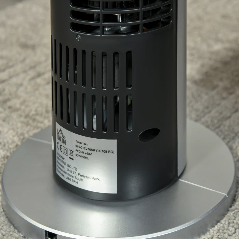 HOMCOM Ventilador de Torre Ventilador Vertical 40W con Mando a Distancia 3 Velocidades Temporizador 7,5h Ø18x78,5 cm Plata