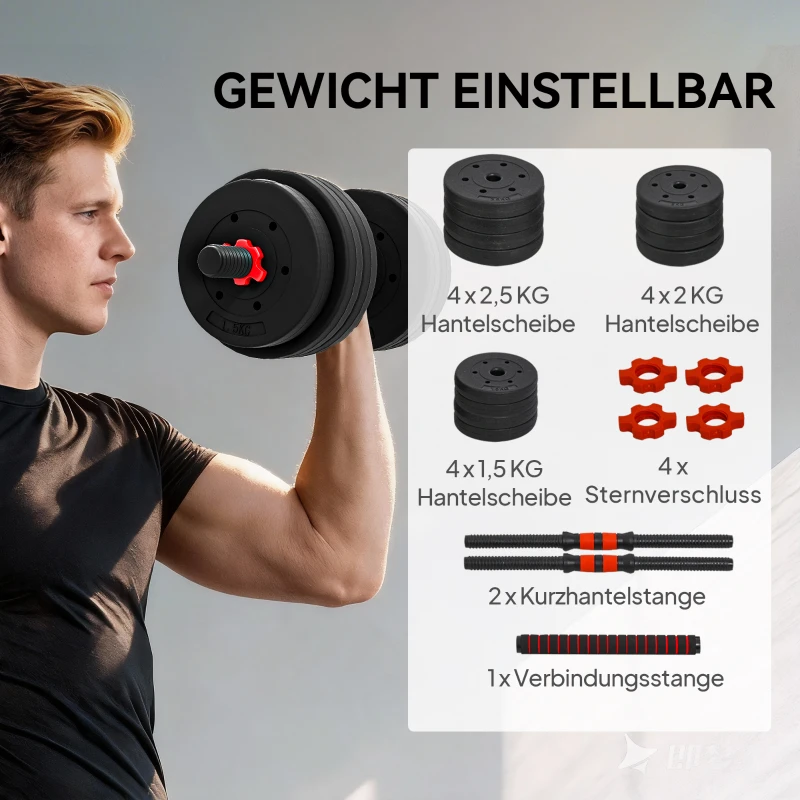 HOMCOM 2 in 1 dumbbell set 25 kg verstelbare dumbbell & barbell professionele dumbbell krachttraining en gewichtheffen voor fitness thuis