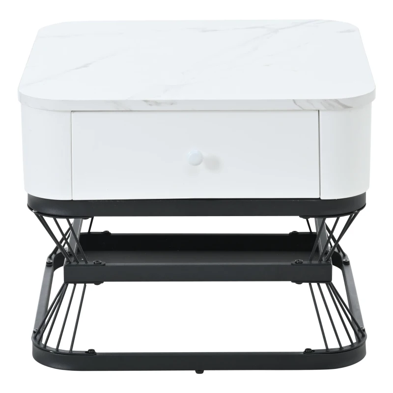 Nesting Coffee Table Set with Open Storage Shelf, Space-Saving Center Table Set with MDF Tops, 70L x 70W x 45H cm, White+Black