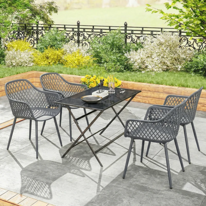 Outsunny Gartenstuhl 4er Set UV-beständige Gartenstühle aus Kunststoff mit Armlehne Rückenlehne 56 x 51 x 84 cm Dunkelgrau