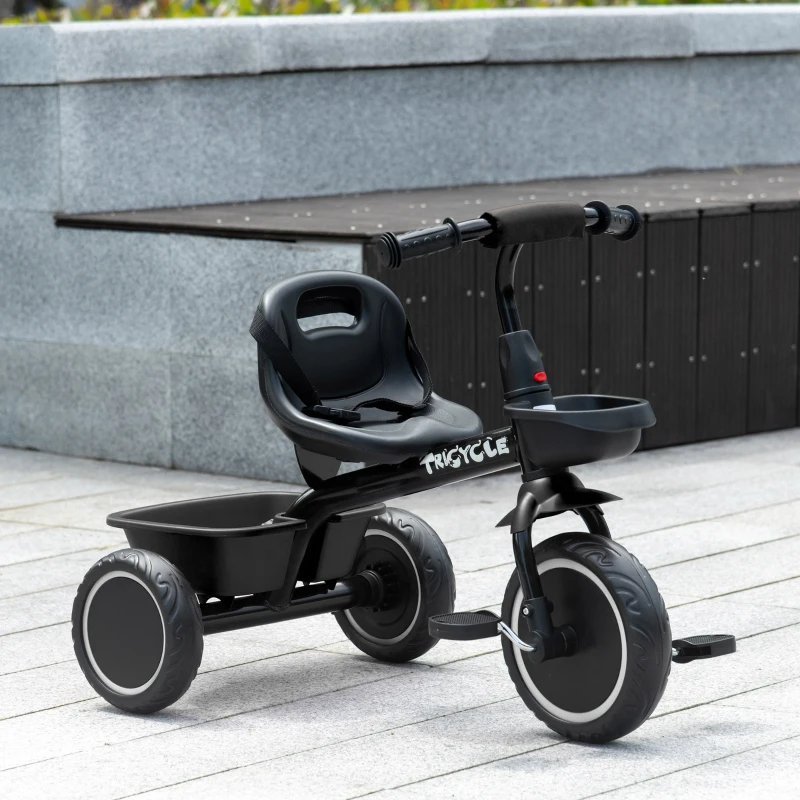 AIYAPLAY Triciclo per Bambini 2-5 Anni con Seduta Regolabile, Bicicletta per Bambini con Cestino e Parafango, Nero