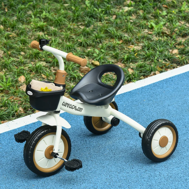 AIYAPLAY Tricycle enfants avec sonnette et panier selle réglable avec dossier - pour enfant de 2 à 5 ans blanc